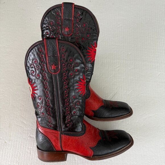 Size 8 - Men's Denver cowboy Sun&Moon/ Red & Black boots Genuine Leather - Picture 9 of 16